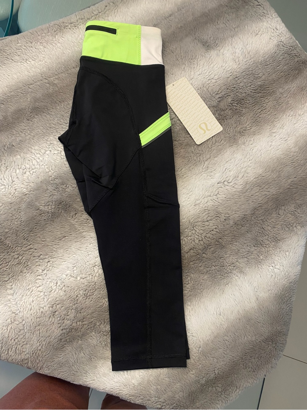 lululemon athletica Black Leggings with Neon Lime & White Panels